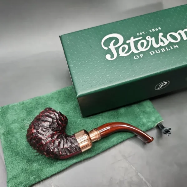 Peterson 2024 Christmas Pipe 221 Rusticated Bent Billiard Briar Pipe