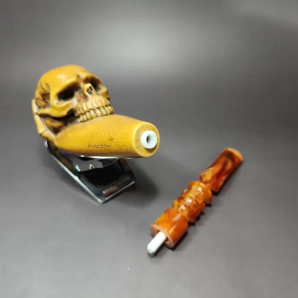 MBSD Masters by Kenan, Magnum Gothic Skull Block Meerschaum Pipe, New - Image 13