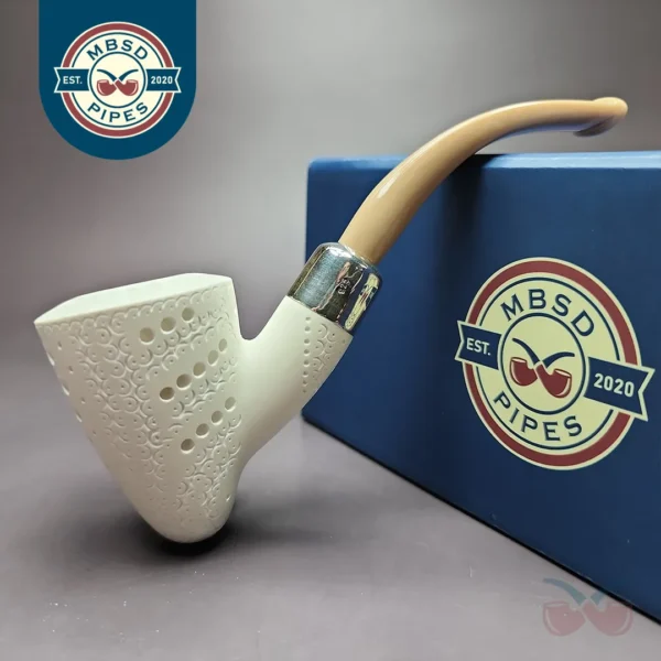 MBSD Meerschaum Deluxe Silver Lattice Peewit Block Meerschaum Pipe, Briar-Mortise