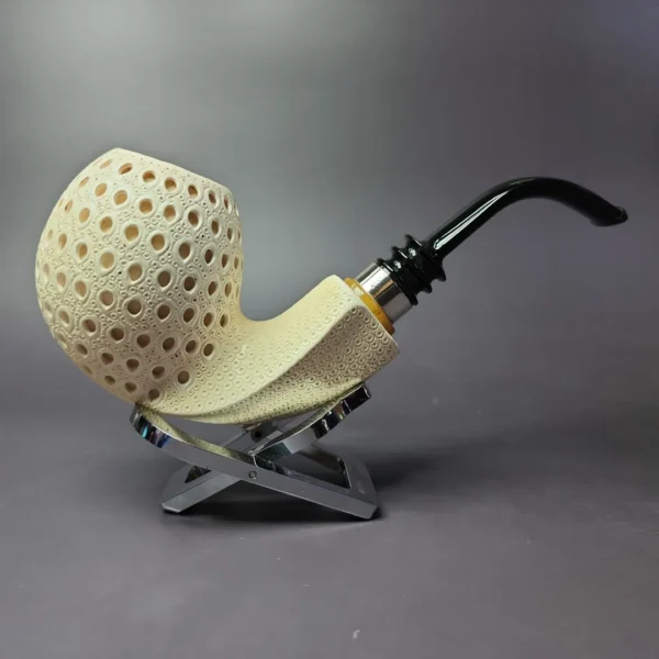 Lattice Danish-Style Egg w/ Silver Block Meerschaum Estate Pipe, Turkish Estates - Image 2